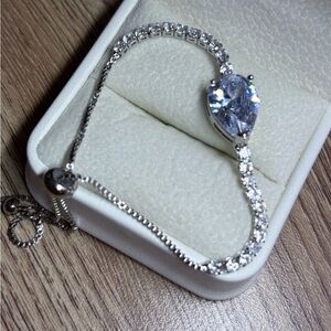 Silver Bracelet with tear drop shaped stone with Crystal Accents